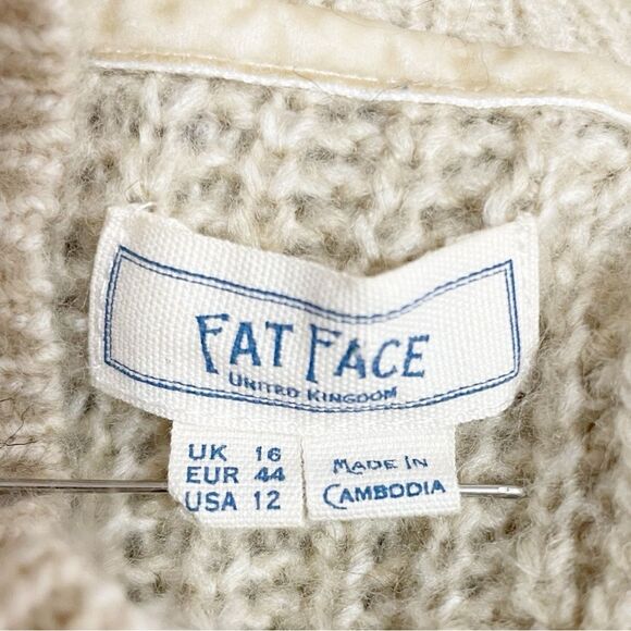 Fat Face Heidi Jumper Oatmeal Mockneck Cable Knit Patch Pocket Sweater Size 12 - Picture 10 of 12